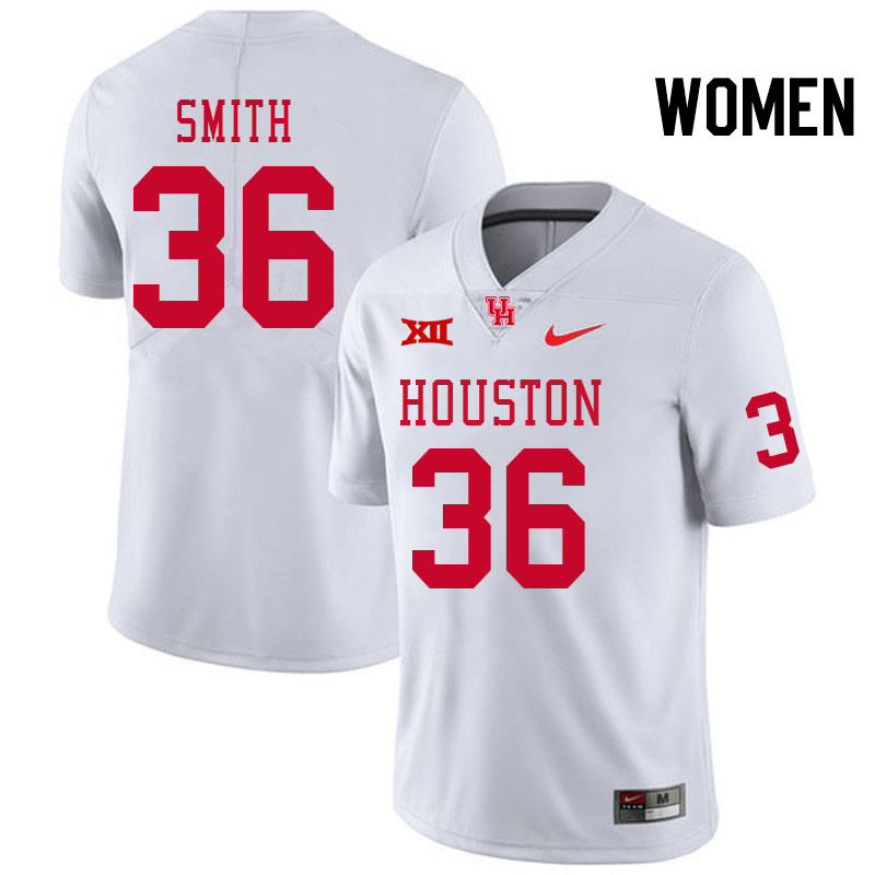 Women #36 Sherman Smith Houston Cougars Big 12 XII College Football Jerseys Stitched-White - Click Image to Close